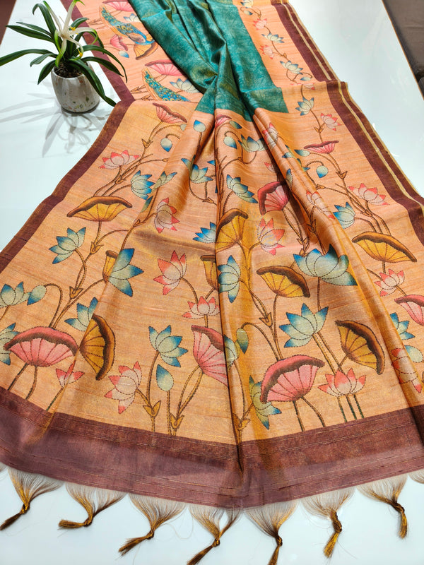 Tissue Zari Saree  With Lotus Print - FIROZI