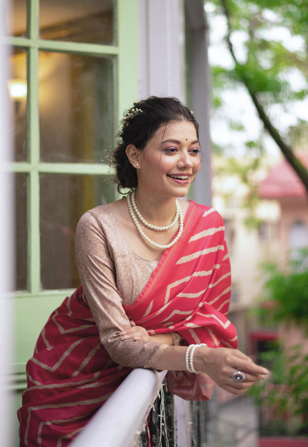 Soft Silk saree with Kalamkari Pallu  - GAJRI