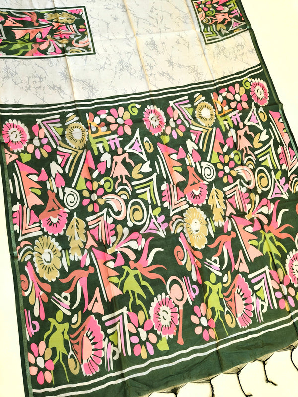 Mallai Silk Saree  With Abstrst Pallu - GREEN