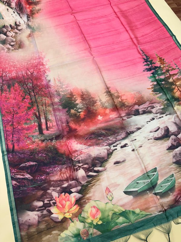Tussar Silk Beautiful Printed Saree - PINK
