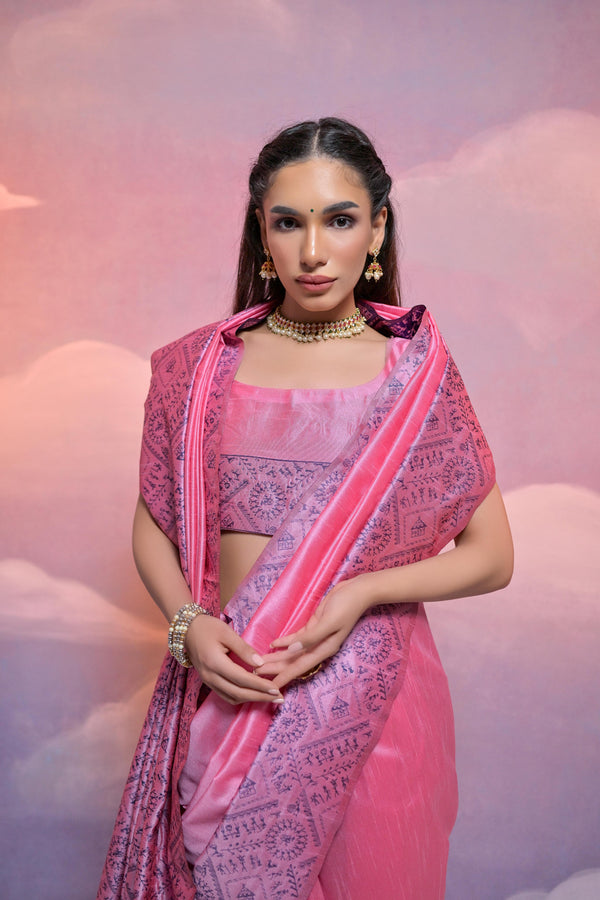 Banglori Handloom raw silk saree - BABY PINK