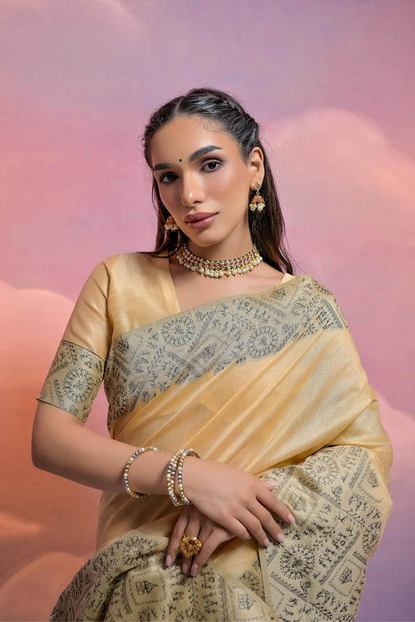 Banglori Handloom raw silk saree - CHIKU