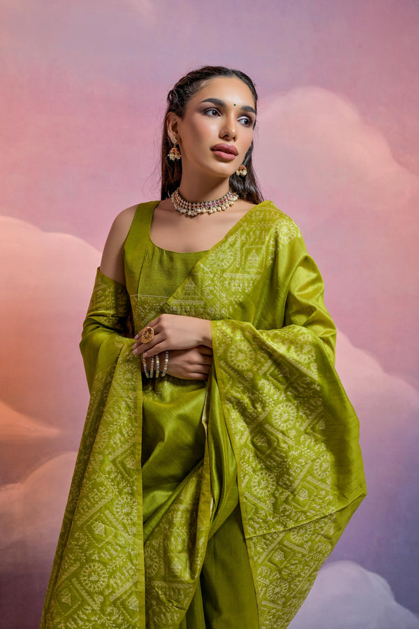 Banglori Handloom raw silk saree - MEHNDI