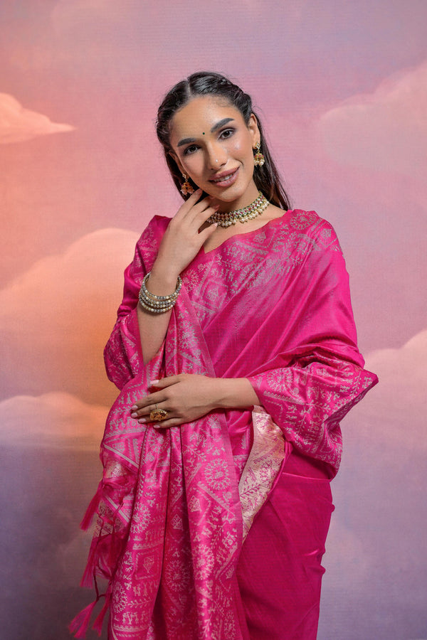 Banglori Handloom raw silk saree - PINK