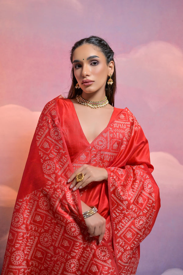 Banglori Handloom raw silk saree - RED