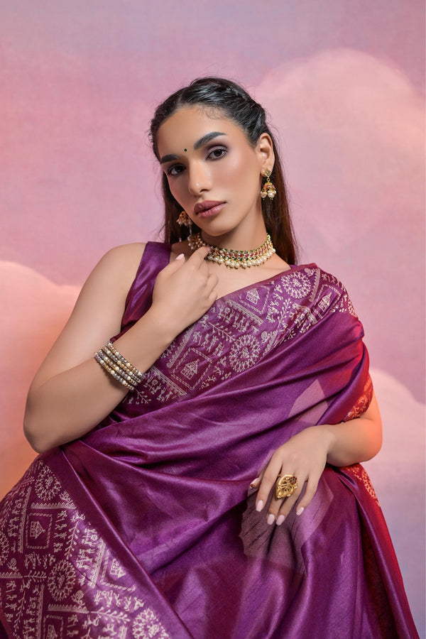 Banglori Handloom raw silk saree - WINE