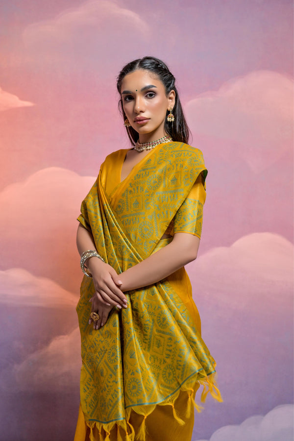 Banglori Handloom raw silk saree - YELLOW