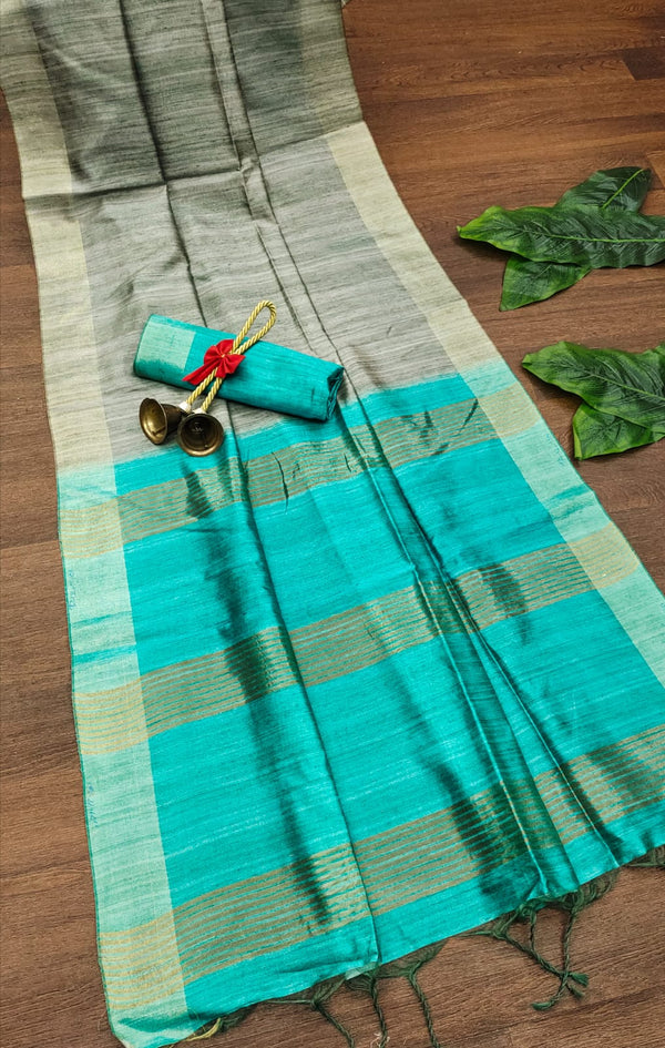 Soft Tussar Silk Plain Saree With Zari Pallu - GREY