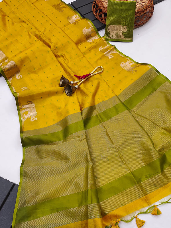 Elisha Raw Silk Weaving Saree - YELLOW