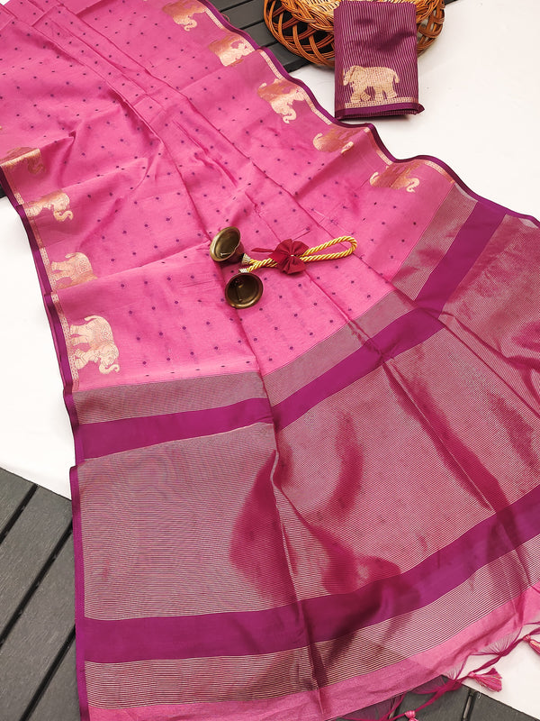 Elisha Raw Silk Weaving Saree - PINK