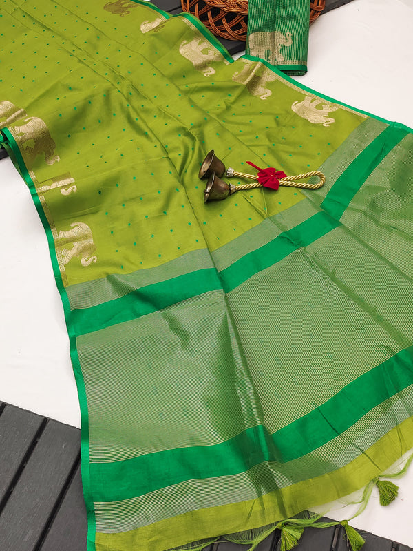 Elisha Raw Silk Weaving Saree - PISTA