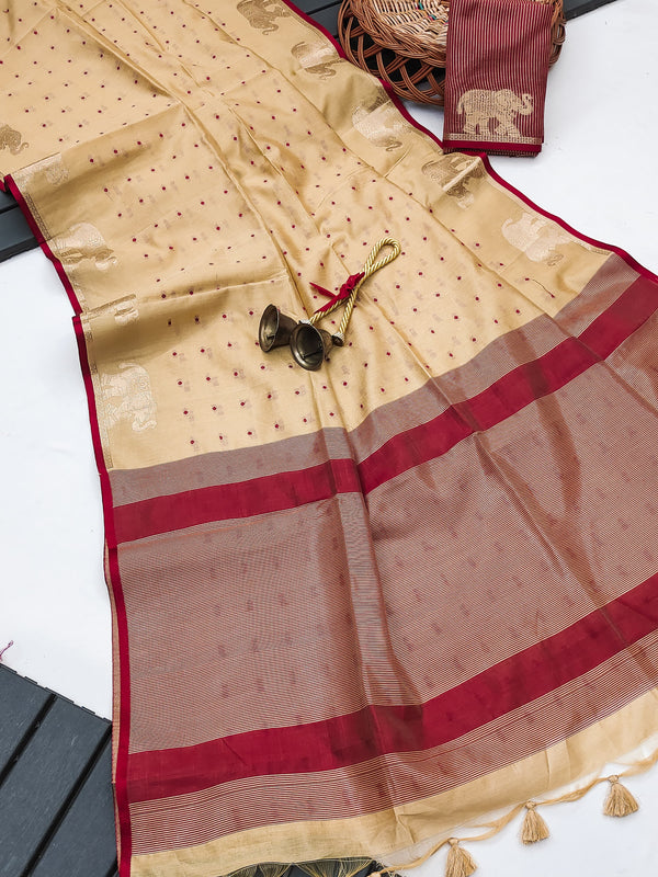 Elisha Raw Silk Weaving Saree - CHIKU