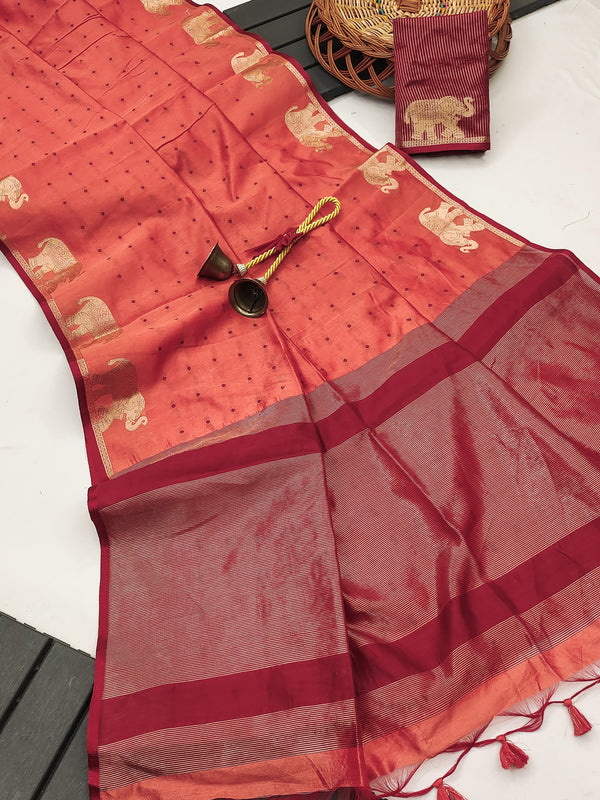 Elisha Raw Silk Weaving Saree - GAJARI