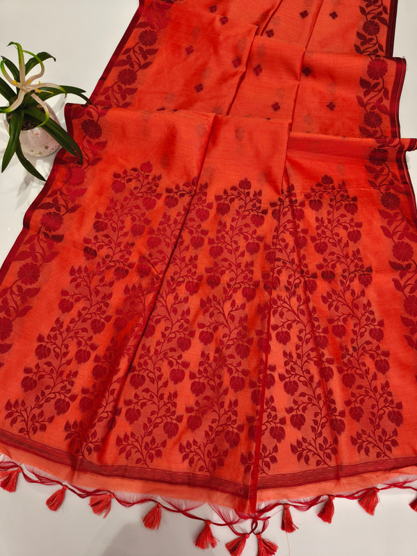 Elisha Raw Silk Floral Weaving Saree - PEACH