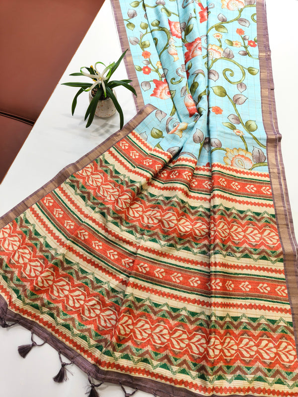 Soft Tussar Checks Silk Saree 101 - FIROZI