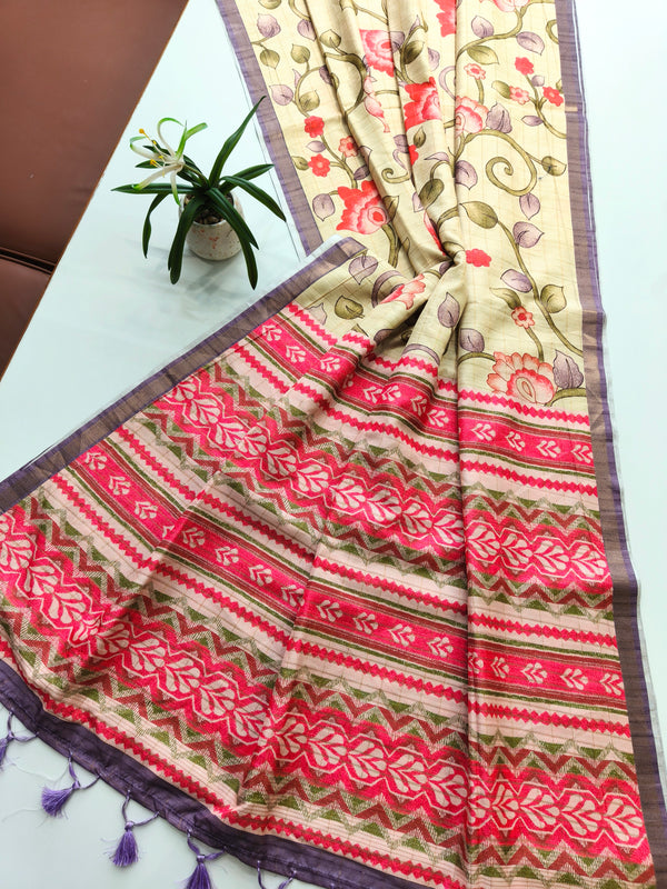 Soft Tussar Checks Silk Saree 101 - PISTA