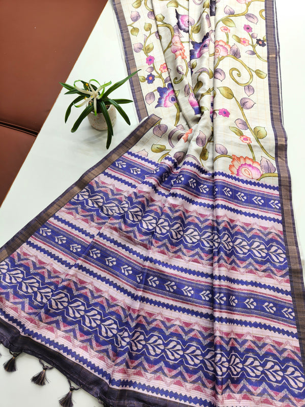 Soft Tussar Checks Silk Saree 101 - SEA GREEN