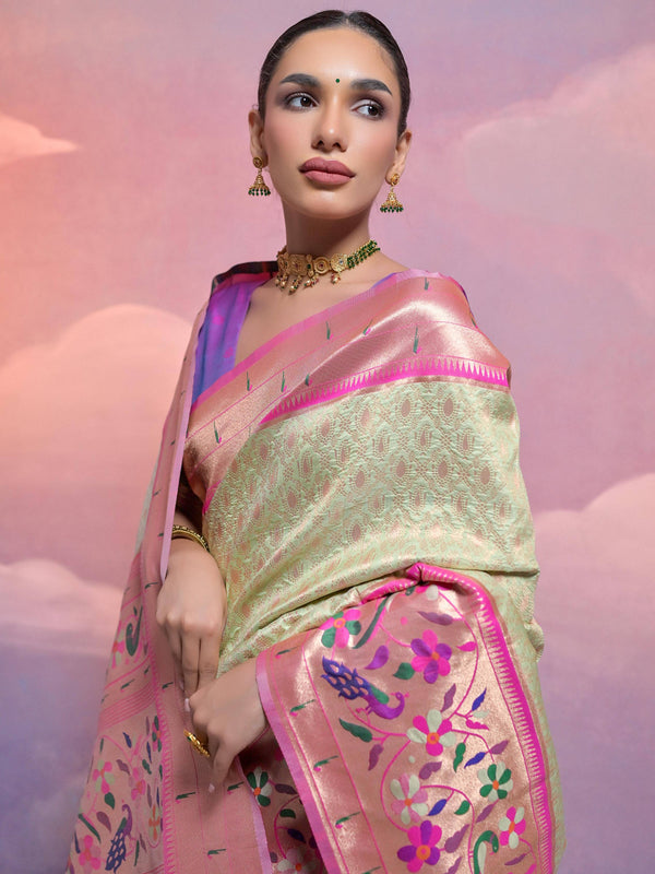MEHNADI COLOUR  PAITHANI BIG BORDER WOVEN SAREE