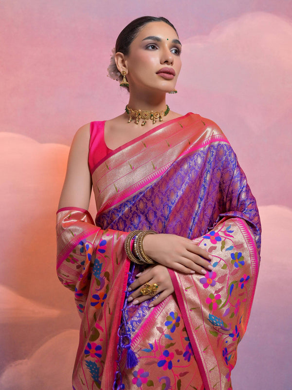 ROYAL BLUE COLOUR  PAITHANI BIG BORDER WOVEN SAREE