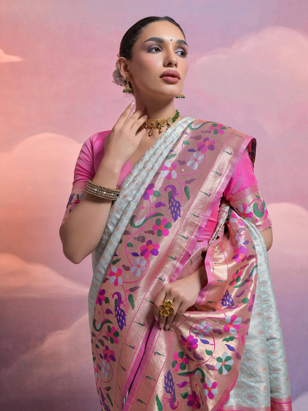 SEA-GREEN COLOUR  PAITHANI BIG BORDER WOVEN SAREE