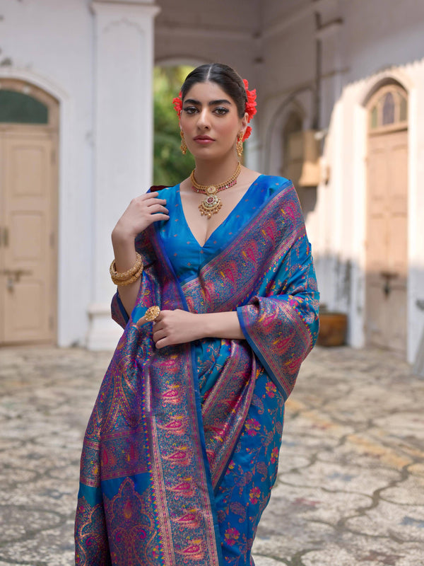 Premium Pure Pashmina Silk Saree - FIROZI