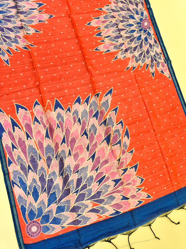 Mallai Silk Saree  With Floral Print - RED