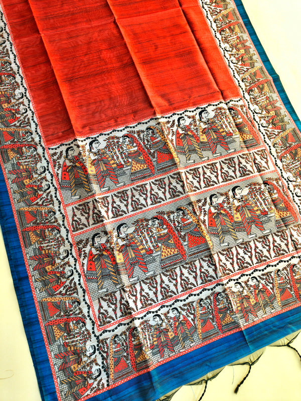 Tussar Silk kalamkari 116 - RED