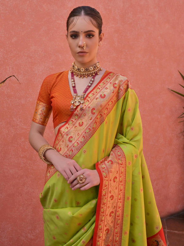 PISTA PAITHANI SILK WOVEN SAREE