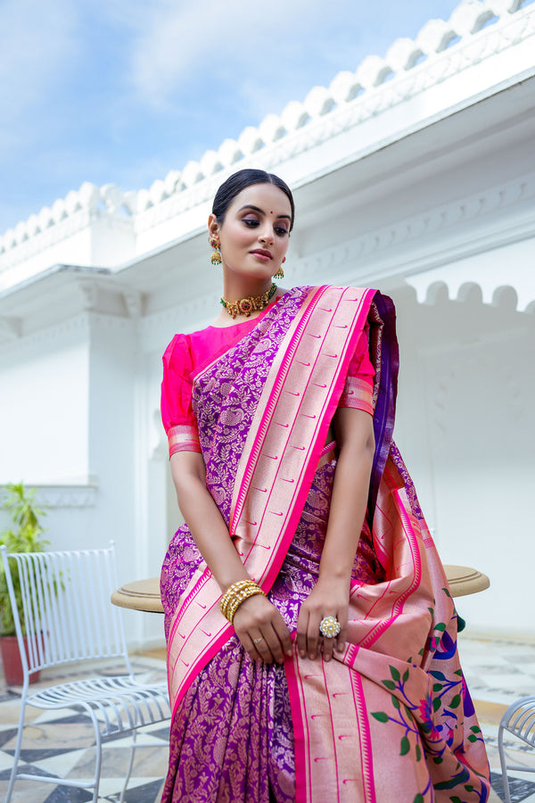 WINE KANJIVARAM PAITHANI SILK SAREE
