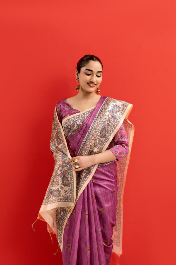 Tussar Silk kalamkari 102 - WINE