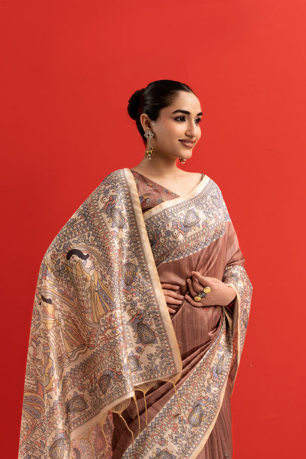 Tussar Silk kalamkari 102 - COFFEE
