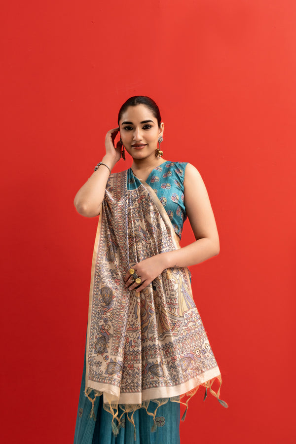 Tussar Silk kalamkari 102- FIROZI