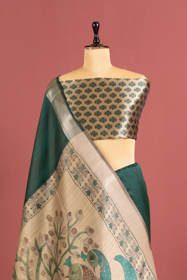 Soft Raw Silk Kalamkari Printed Pallu - RAMA