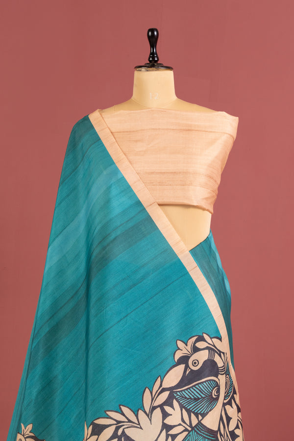 Cosmos Silk Saree With Kalamkari Print Saree - FIROZI