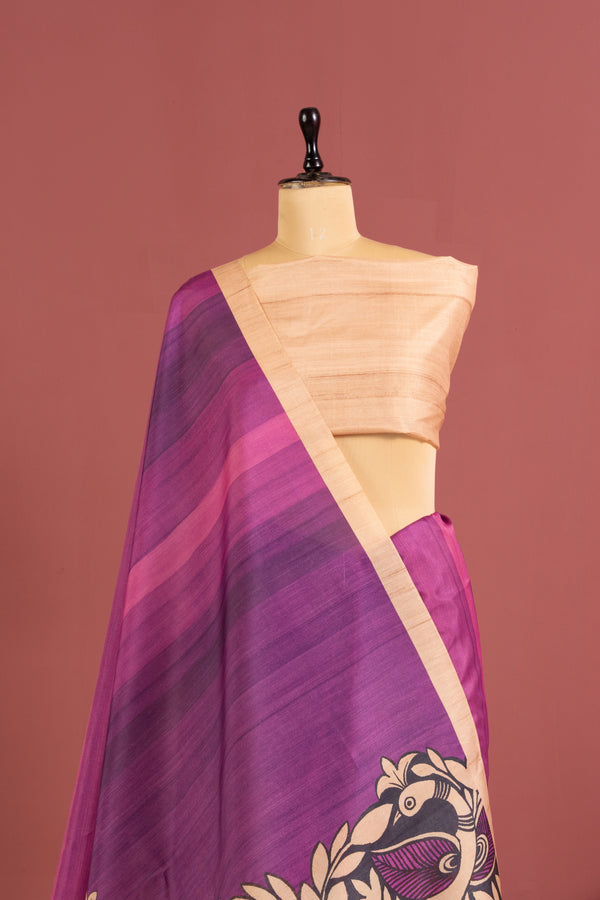 Cosmos Silk Saree With Kalamkari Print Saree - WINE