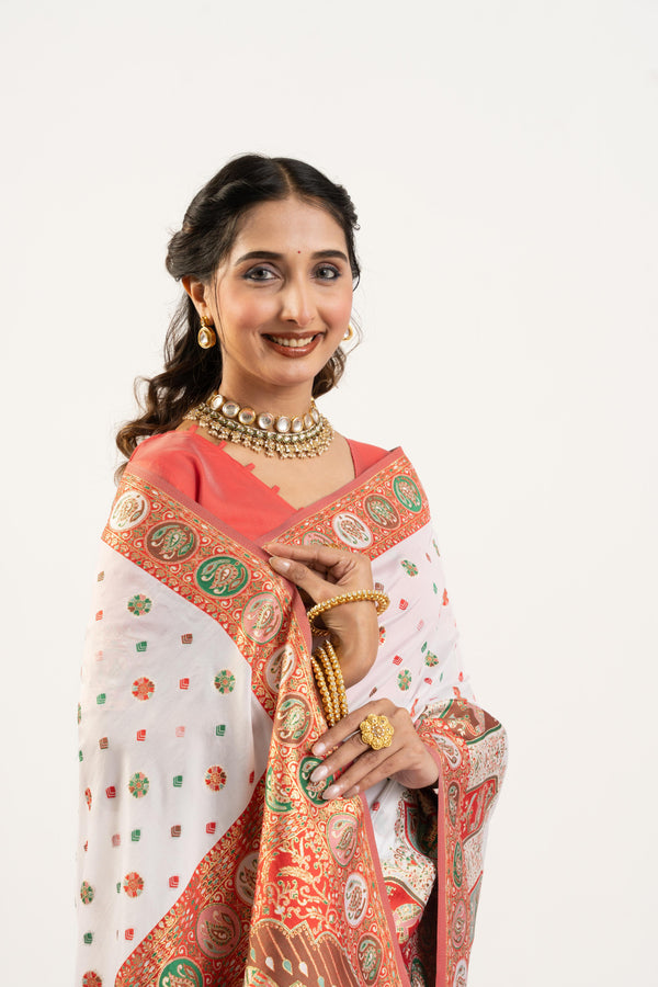 PURE SOFT PASHMINA SILK SAREE - WHITE