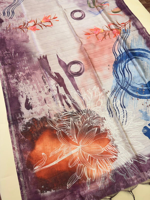Mallai Silk Floral Print Saree - WINE