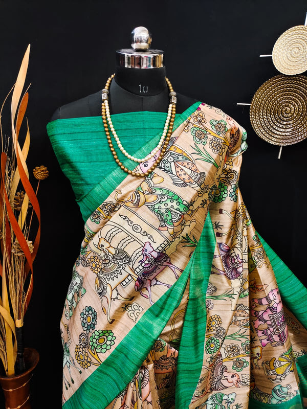Tussar Silk kalamkari 107 - GREEN