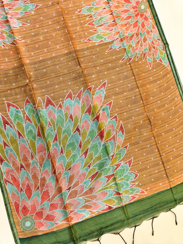 Mallai Silk Saree  With Floral Print - YELLOW