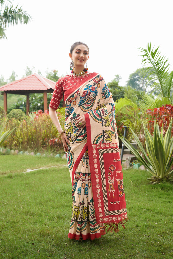 Soft Tussar Silk Saree with Patola Print